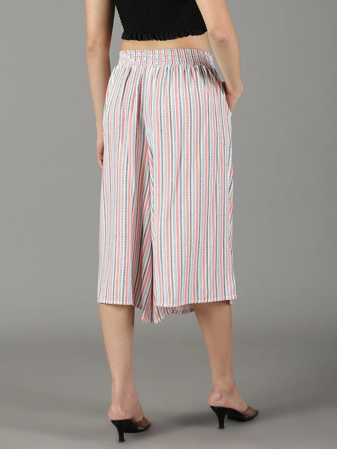 Women's White Striped Culottes