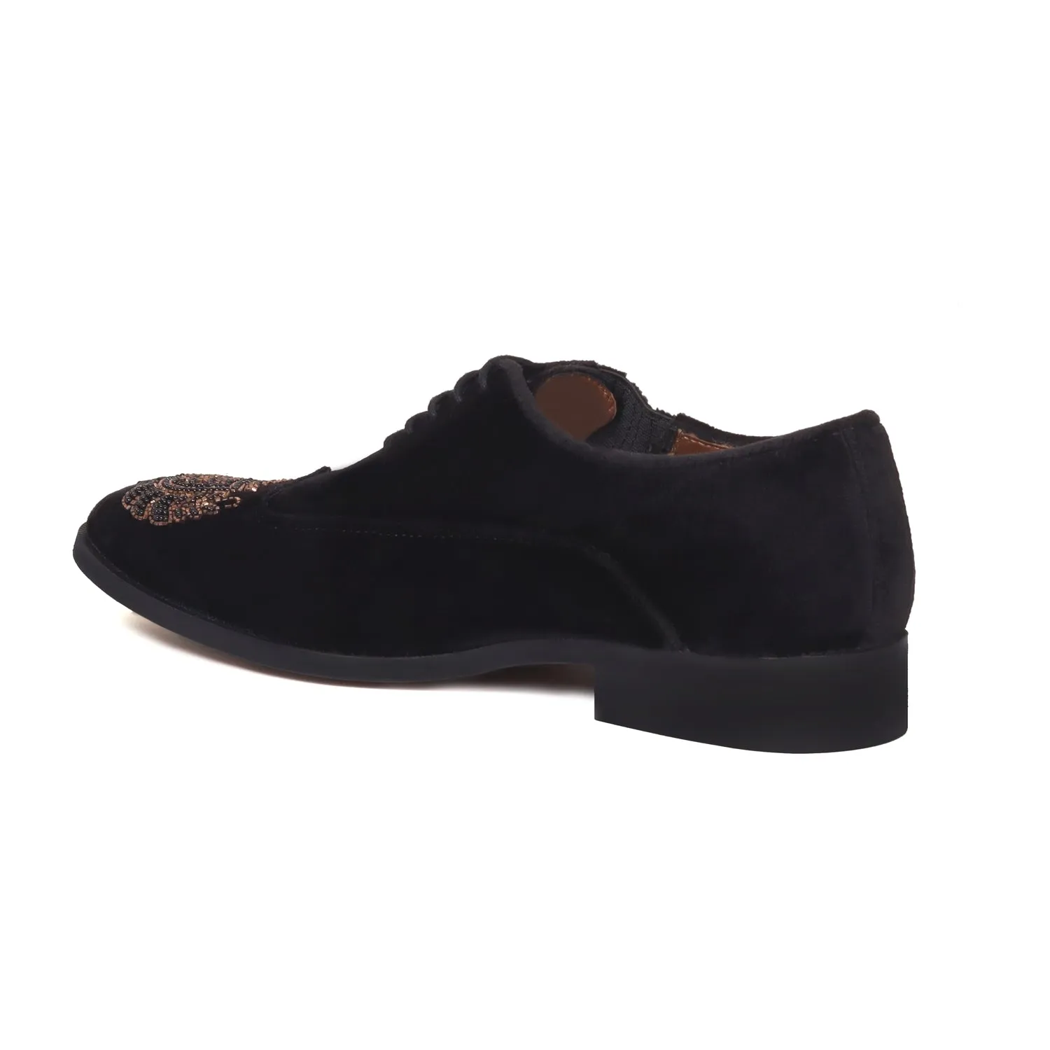 Zardosi Wingtip Black Velvet Formal Shoes by Brune & Bareskin