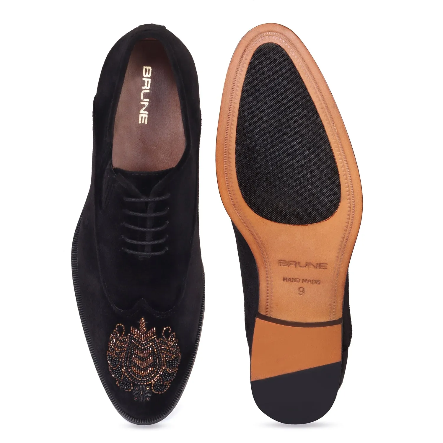 Zardosi Wingtip Black Velvet Formal Shoes by Brune & Bareskin