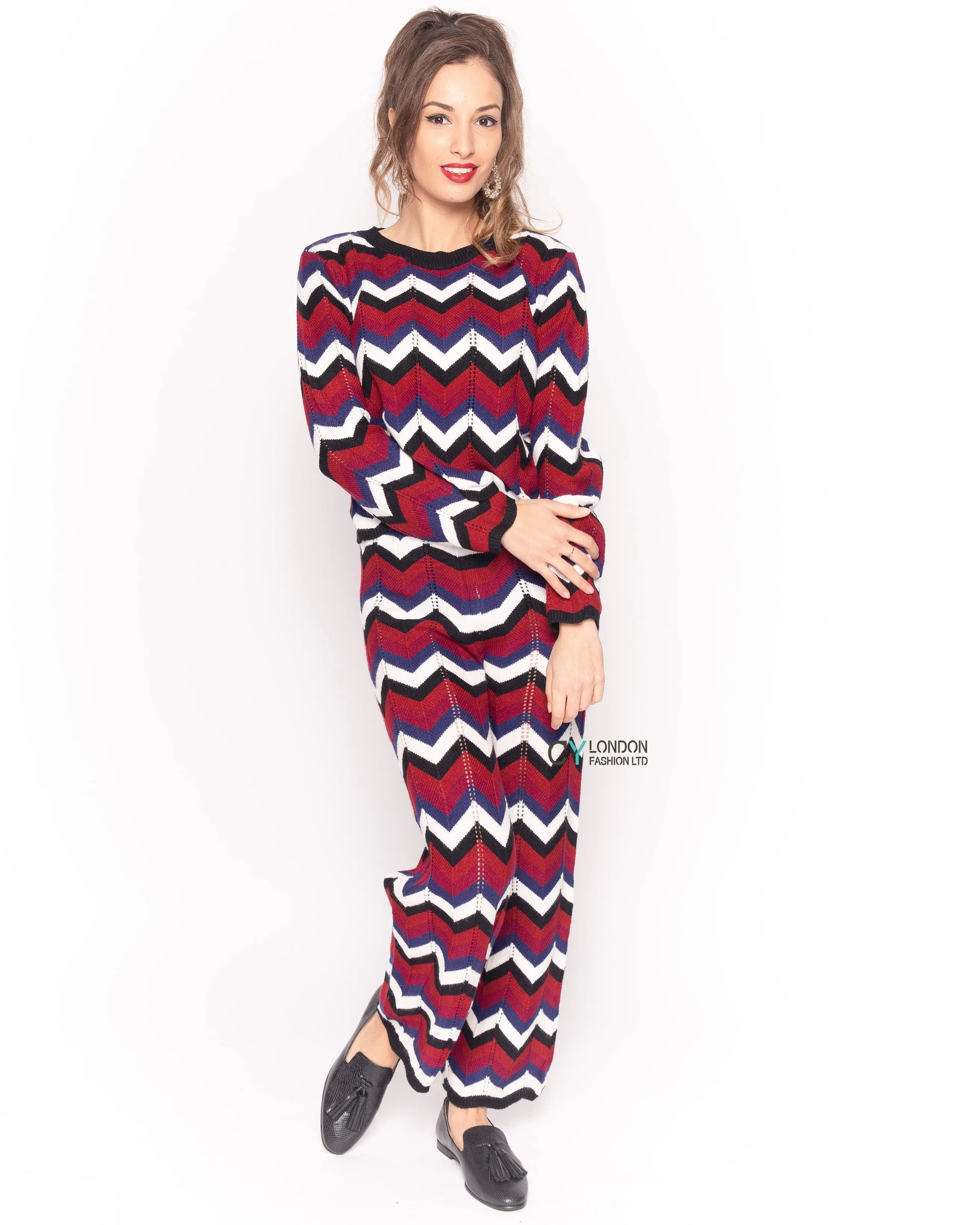 Zig Zag Print crop top and trousers tracksuits