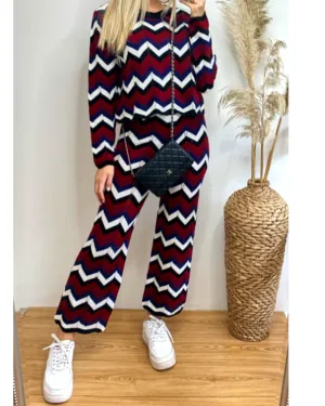 Zig Zag Print crop top and trousers tracksuits